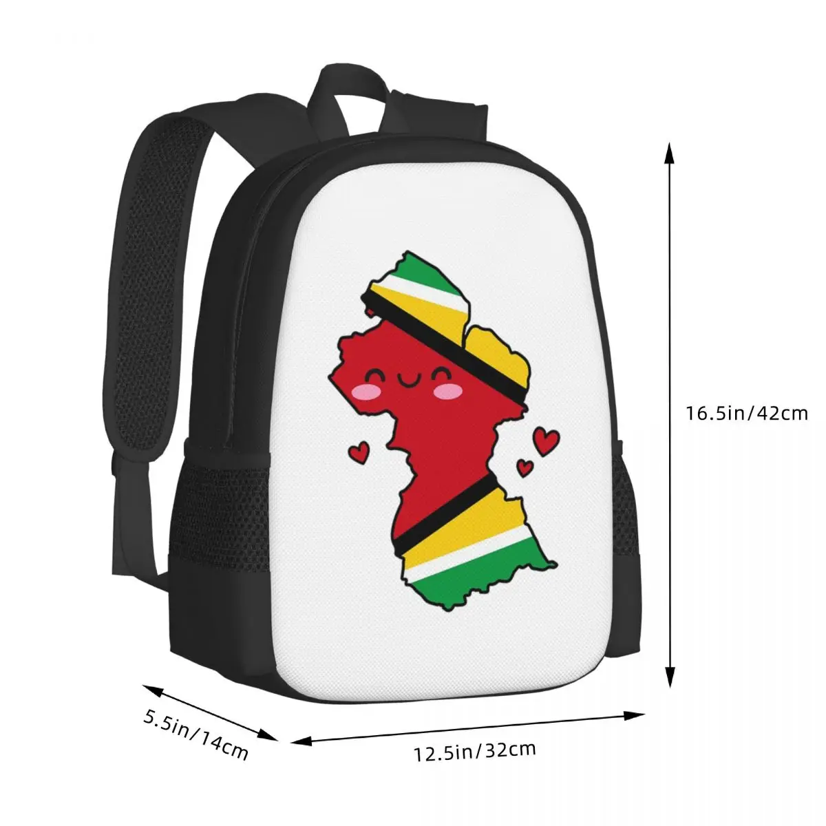 Guyana Flag Map Smile With Love Student Backpack School Bag Hiking Travel Daypack for Men Women Fashion Bookbag Shoulder Bags