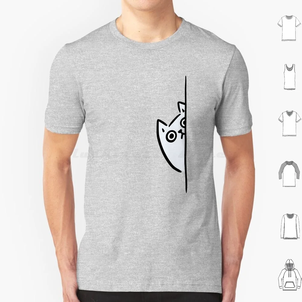 Funny Sneaky Cat T Shirt Big Size 100% Cotton Sneaky Cat Cat Peeking Cat Kitty Feline Pet Meow Peeking Funny Kitten Meme Kawaii
