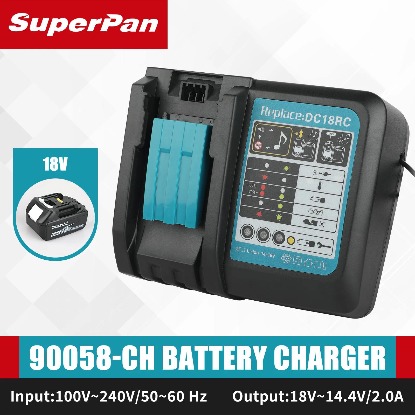 DC18RC 18V Drill Battery Charger  Li-ion Charger  14.4V 18V LXT BL1815 BL1860 BL1430 BL1450 for makita - view 4