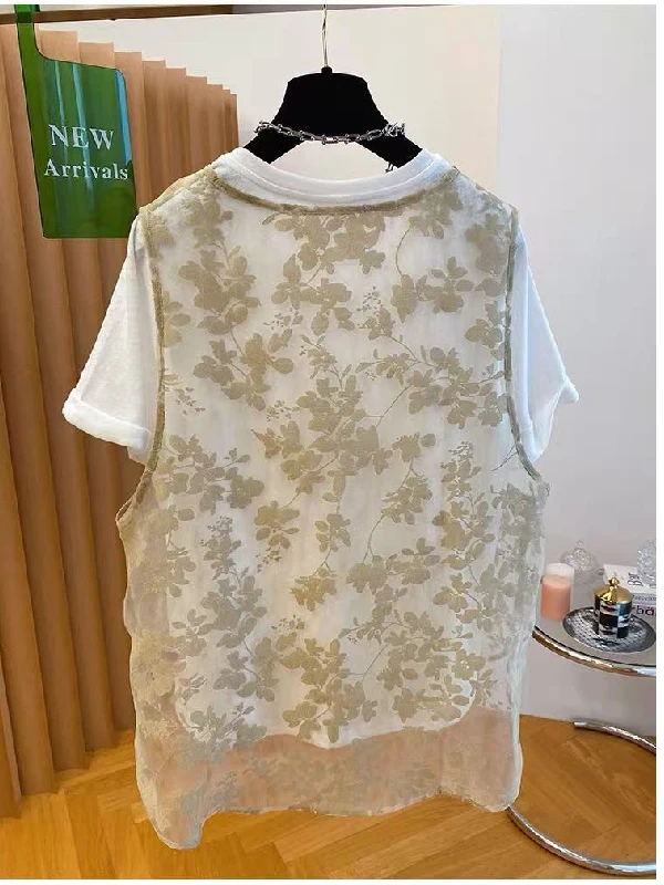 Sli Loose Me Tank Top And T-irt Two-Piece Set ort Sve Women's Summer Faionable Overlap Wear Korean Sle