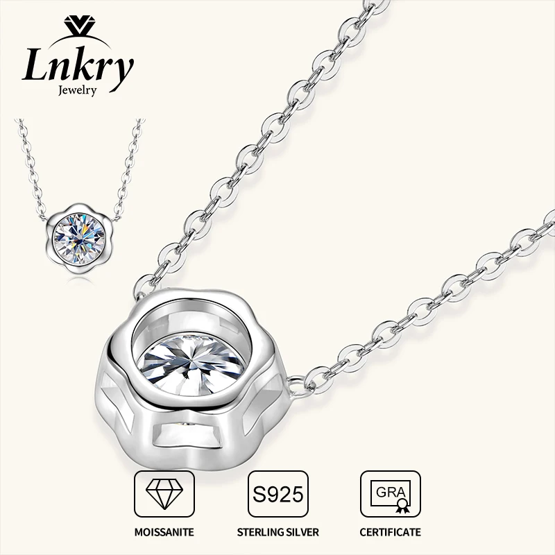 

Lnkry Pass Diamond Test 6.5MM Moissanite Necklace 925 Sterling Silver Petal Shaped Pendant Necklaces Exquisite Jewelry Gift