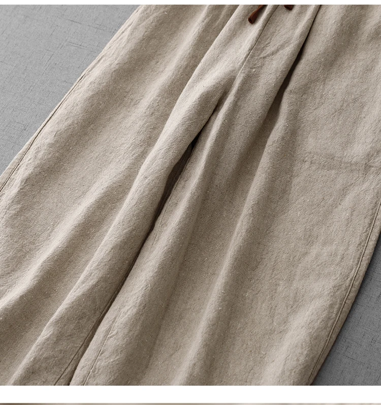 Cotton and Linen Color Blocking High-Waisted Wide-Legged Pants Female Summer New Korean Version of the Loose Temperament Casual