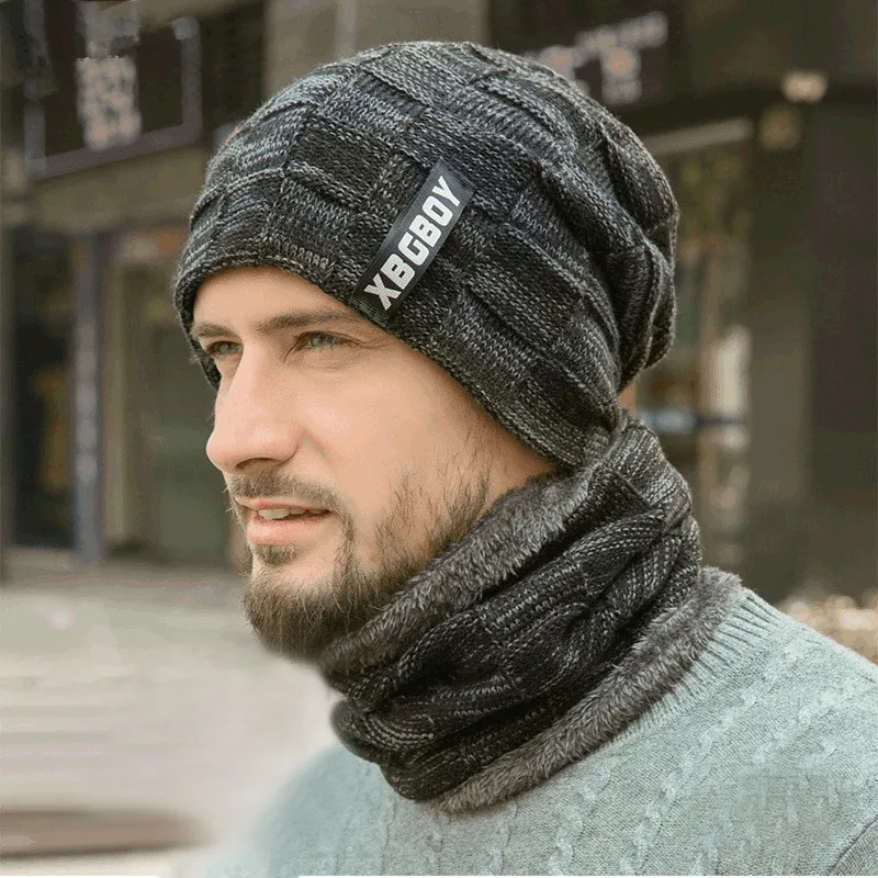 Gorro de invierno para hombres y mujeres, jersey, gorro, bufanda, traje, además de forro polar de terciopelo, gorro grueso y cálido para niños, gorro tejido para hombre