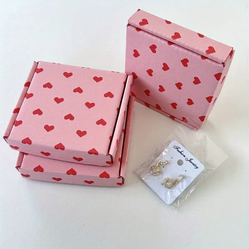 10 Stück rosa Herz-Geschenkboxen – vorgeschnittenes Kraftpapier für Schmuck, Pralinen, Hochzeits- und Geburtstagsgeschenke – 3,94 x 3,54 x 0,79 Zoll