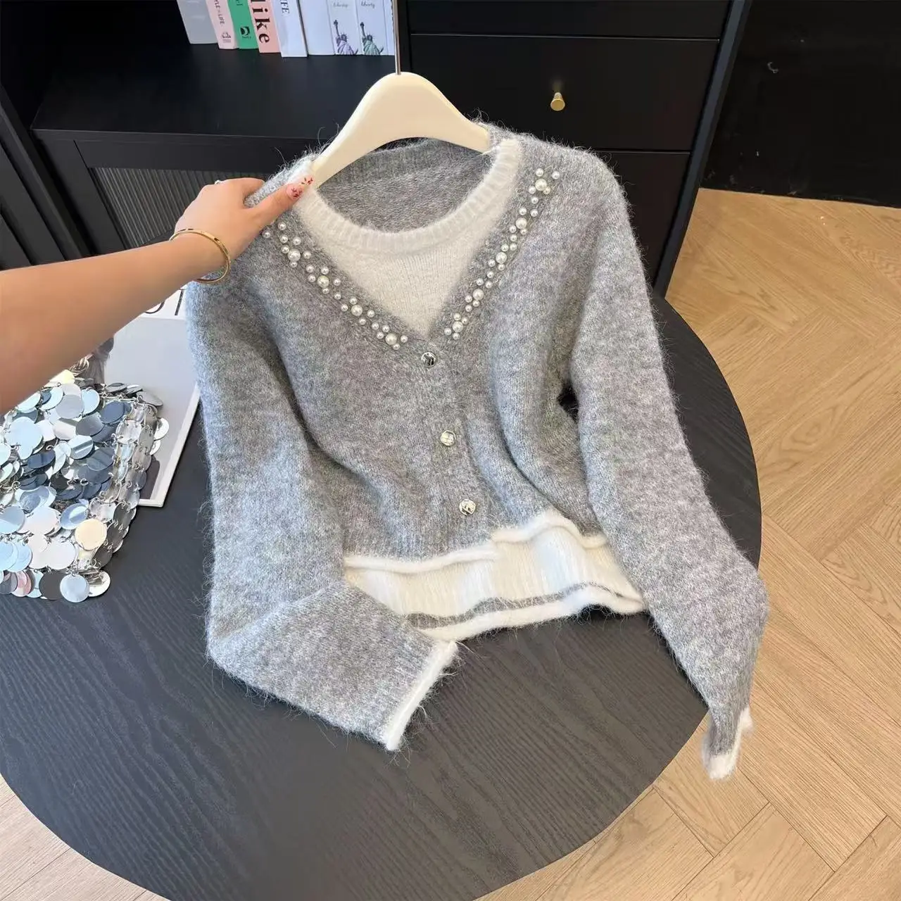 

ay Вязаный свитер женский Ele Layering Design Sensation Small ence Long Sve round Ne ort Sle Commute