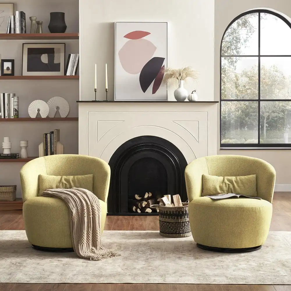 

!@Nordic Luxury Lounge Chair White Boucle Accent Swivel Armchair with Modern Design Wool Chaise Sillias Fabric Upholstery