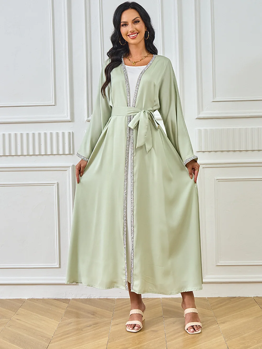 

Eid Cardigan Abaya for Women Muslim Diamond Satin Morocco Kaftan Party Open Dress Jalabiya Ramadan Dresses Abayas Arab Long Robe