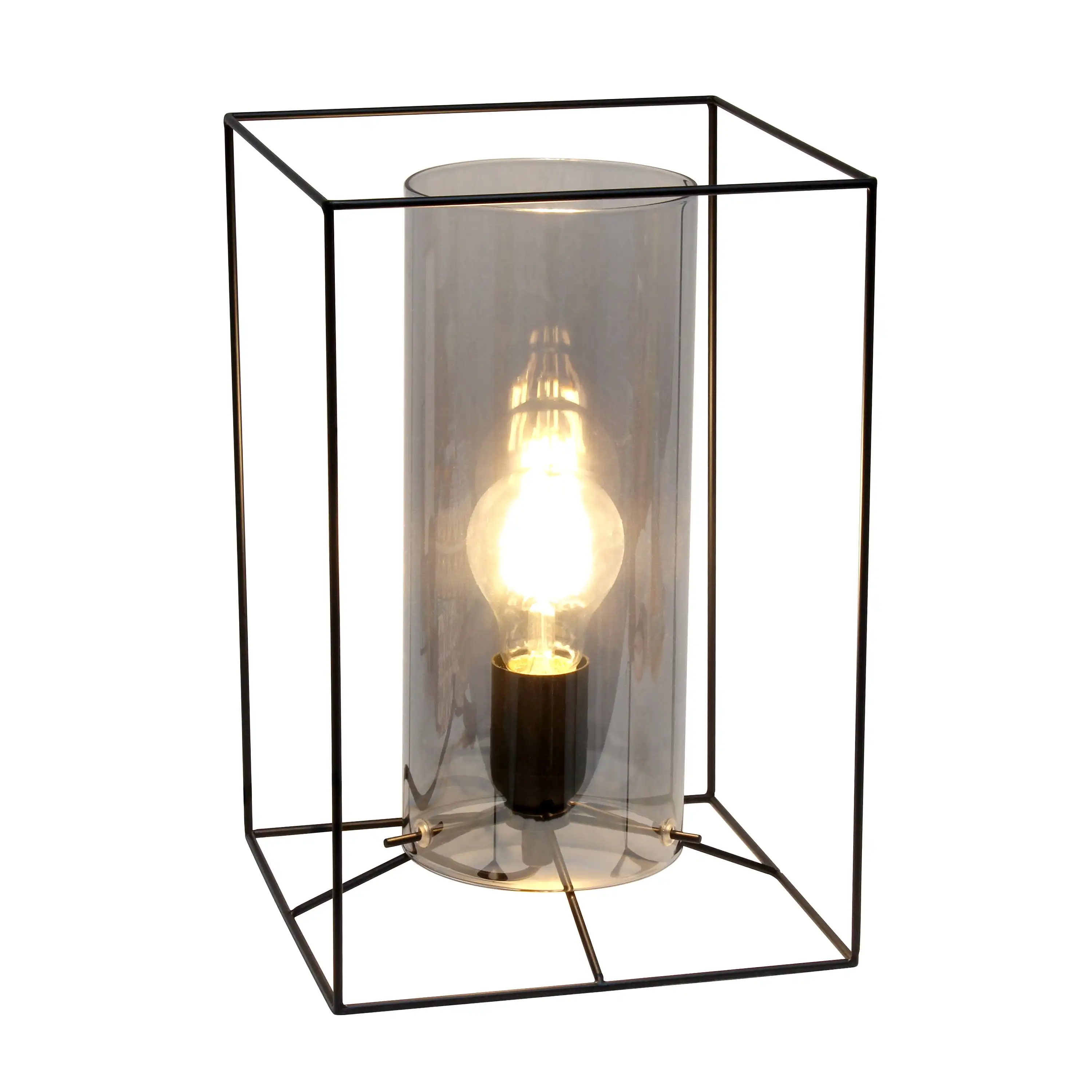 

Decorative Black Framed Table Lamp, Smoked Cylinder Glass Shade, Large