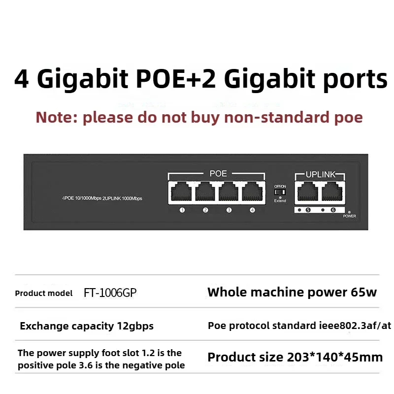 48V PoE Splitter/Switch with Gigabit Ethernet 4 Port and Compatible with Hikvision and Dahua