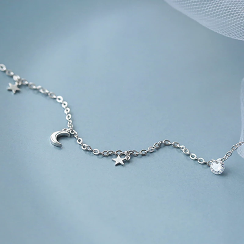 2024 925 Sterling Silver Shiny Zircon Moon Star Choker Pendant Charm Long Chain CZ Crystal Necklace Women Wedding Fine Jewelry