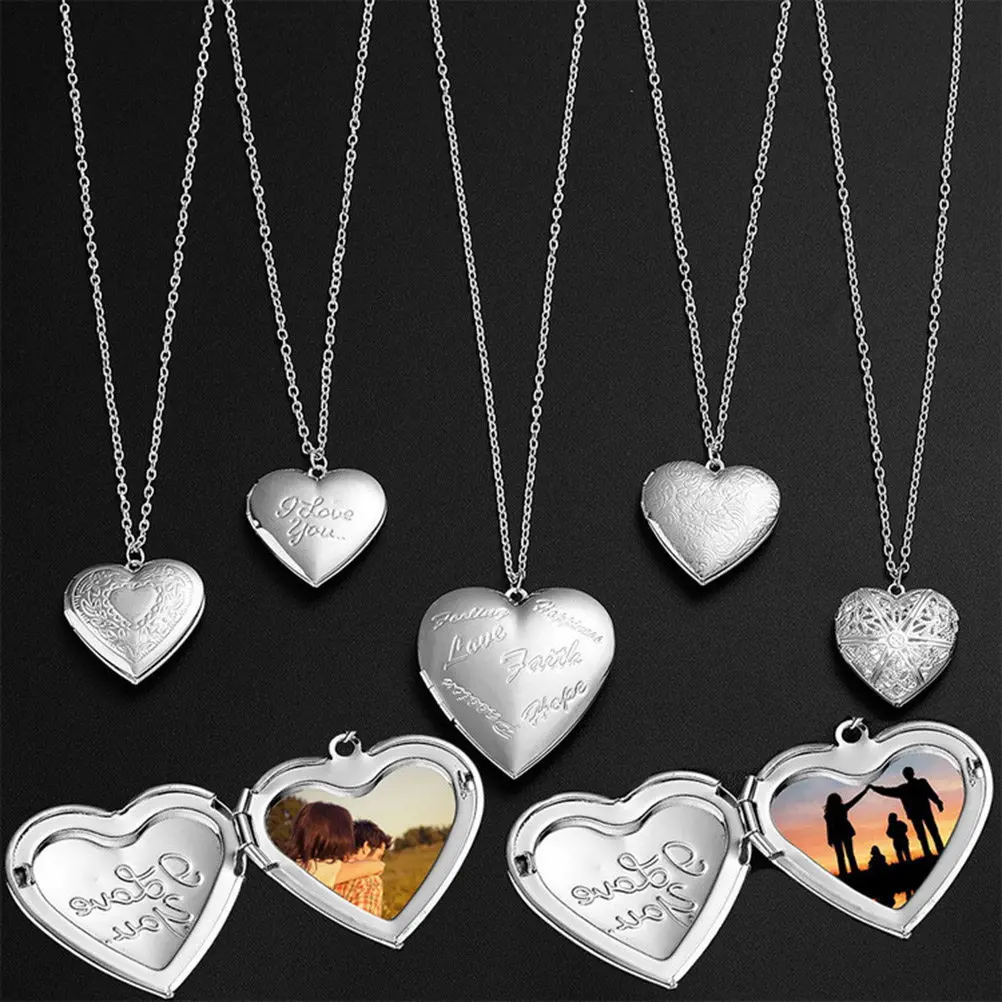 Photo Frame Necklace Heart Shape Creative Pendant Alloy Jewelry Elegant Gift for Her Valentine's Day Birthday Graduation
