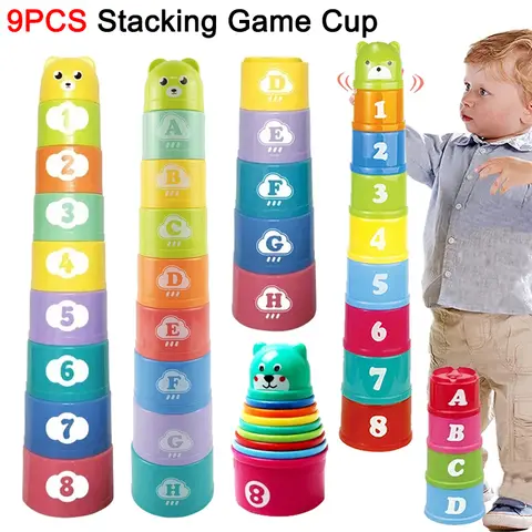 Stacking Game Cup Children Board Game Hand Speed Competition Fold Cup with Numbers Letters Shapes Early Education Puzzle Toy