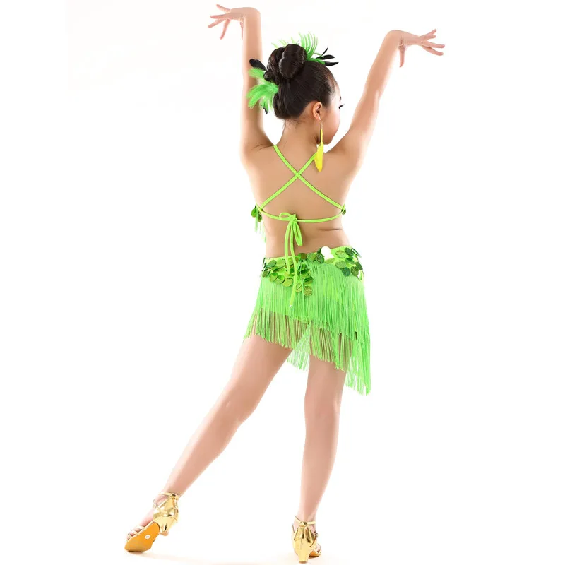 New children\'s Latin Dance Dress Cha Cha Competition Latin Dress For Girls Sequins Dancing Costumes Kid Performance Outfits
