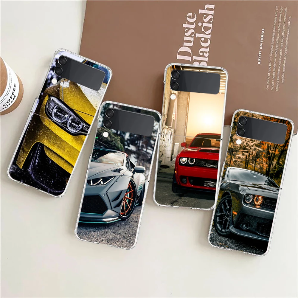 Phone Case For Samsung Galaxy Z Flip 7 6 5 4 3 Z Flip3 Flip4 Flip5 Flip6 Flip7 Transparent Cover Sport Car Golf 7