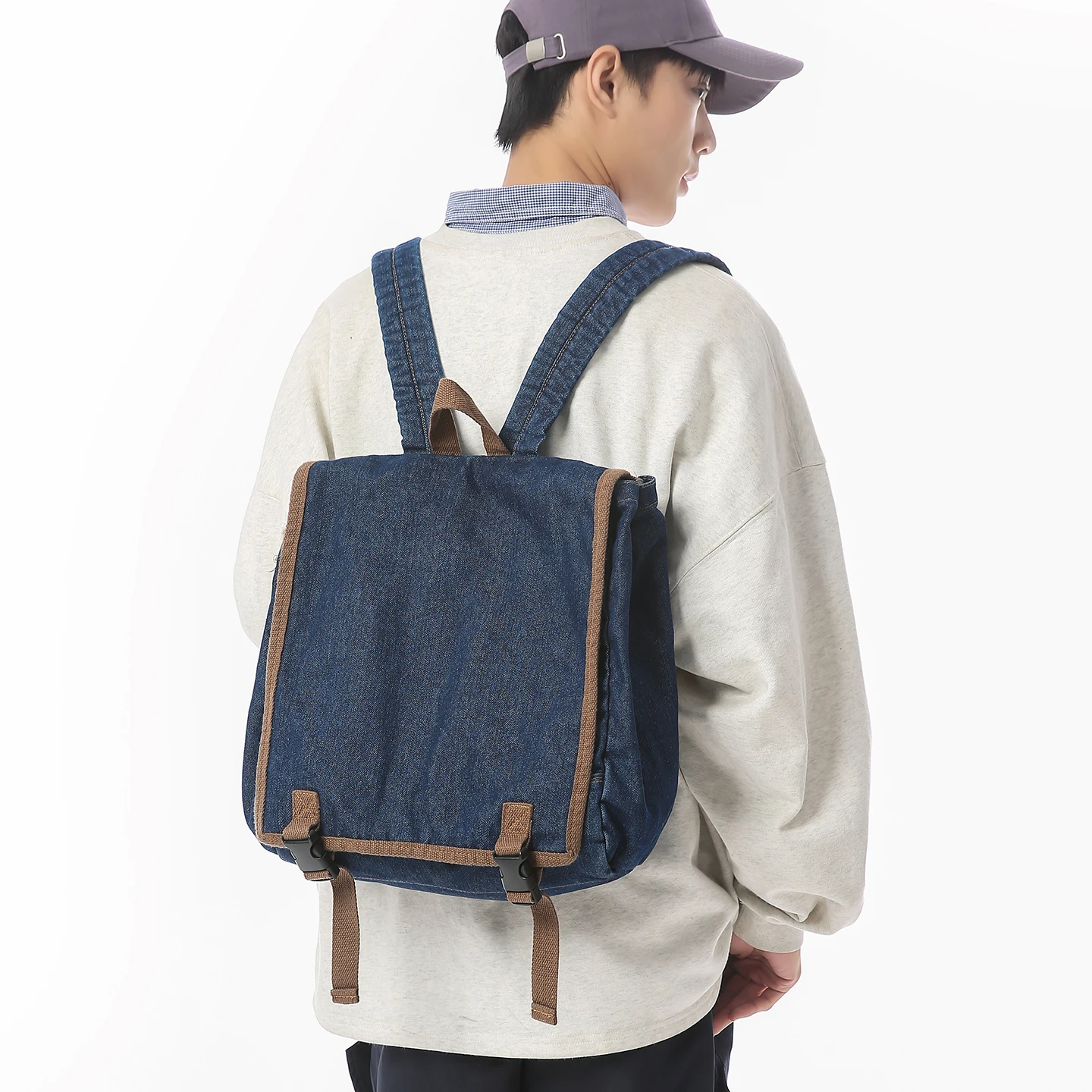 Denim Women's Backpack Buckle Flap Shoulders Bag School Knapsack Vintage Packbag Travel Rucksack Jean Mochila Y2K Bookbag Casual