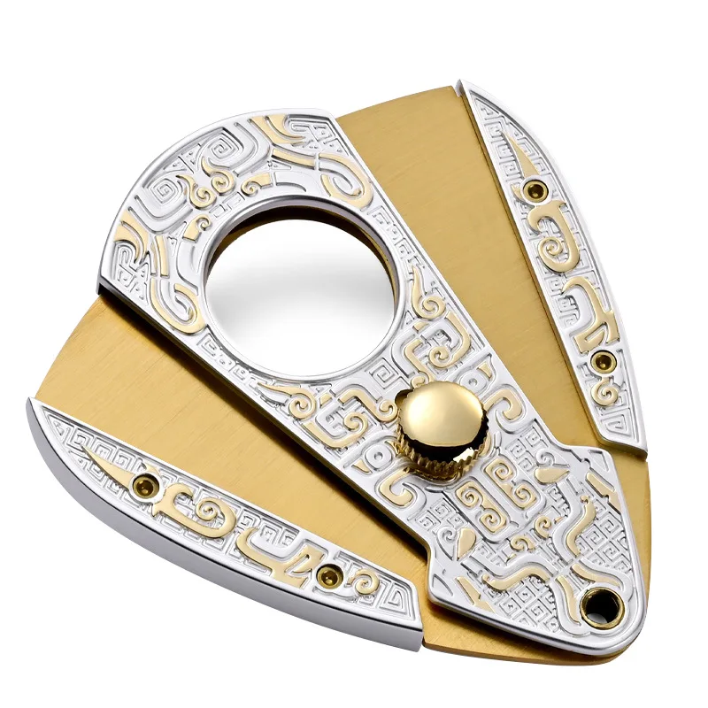 Cigar Cutter Embossed Stainless Steel Sharp Double-edged Cigarette Cutter Travel Portable Cigar Scissors Strap