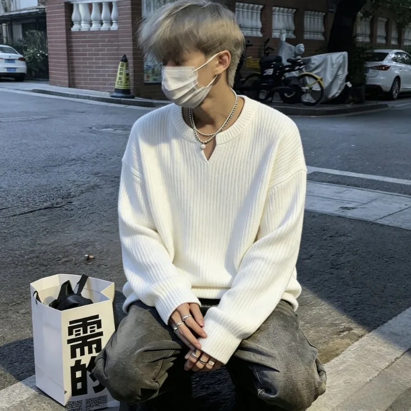 Men's Solid V Neck Textured Long Sleeve T Shirt Loose Casual Lazy Style Basic Inner Top For Summer
