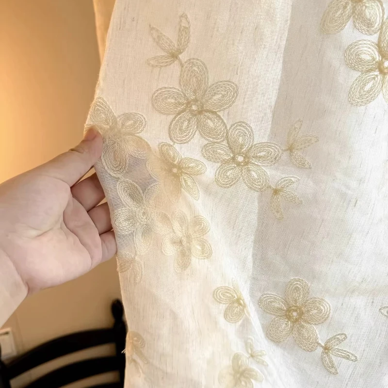 Custom Size New French Retro Arc Dome Partition Curtains Cotton Linen Embroidery Window Screen for Living Room Dining Room