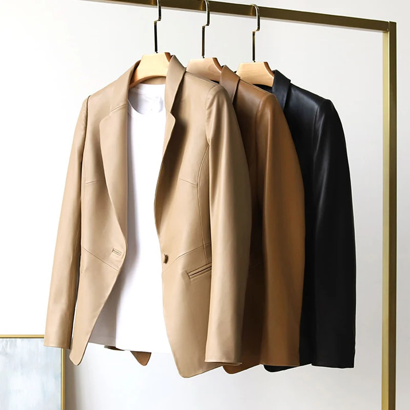 XS-3XL 100% 정품 가죽 여성 블레이저 재킷 패션 OL 스타일 싱글 버튼 첫 번째 레이어 양피 여성 블레이저 코트 2025