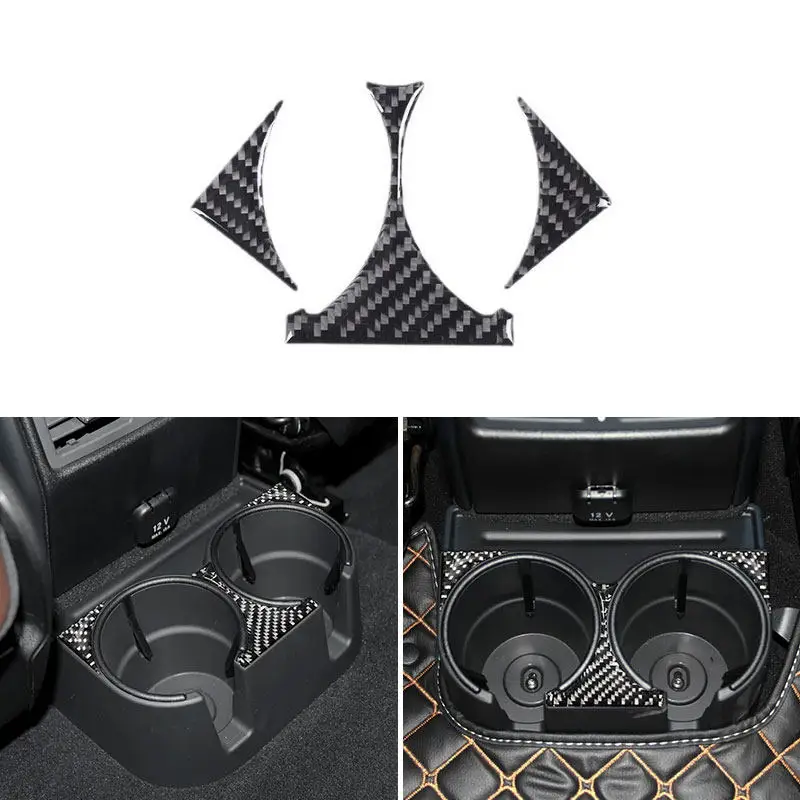 3pcs Car Rear Water Cup Holder Panel Cover Trim Soft Carbon Fiber Interior Accessories For Mercedes Benz G Class W463 2013-2018