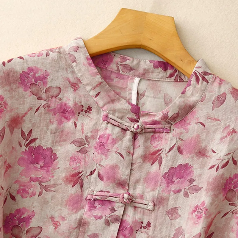 Camisa casual de manga comprida feminina, estampa floral vintage, tops básicos femininos soltos, estilo chinês, nova chegada, B3932, 2021