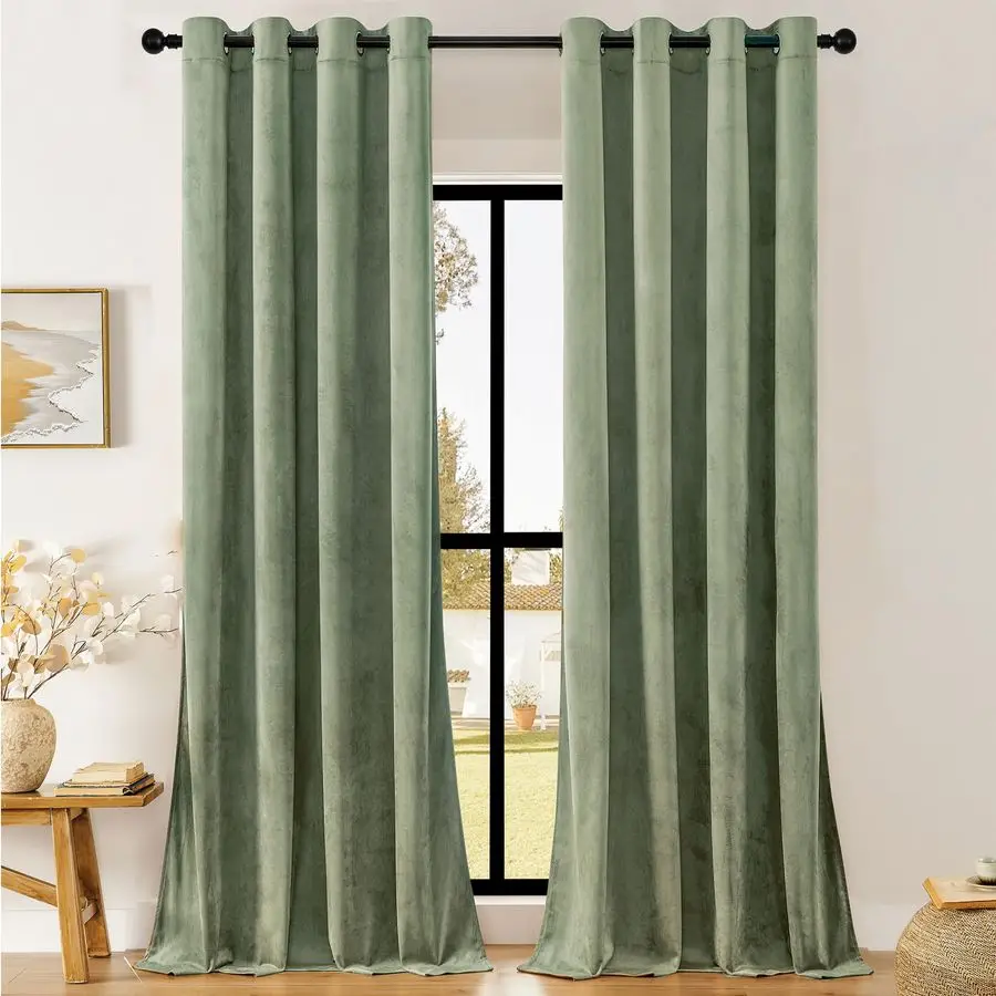 

Green Vlevet Curtains, Blackout Soundpoof Grommet Top Soft Heavy Elegant Window Treatment Room Darkening Heavy Decorative C