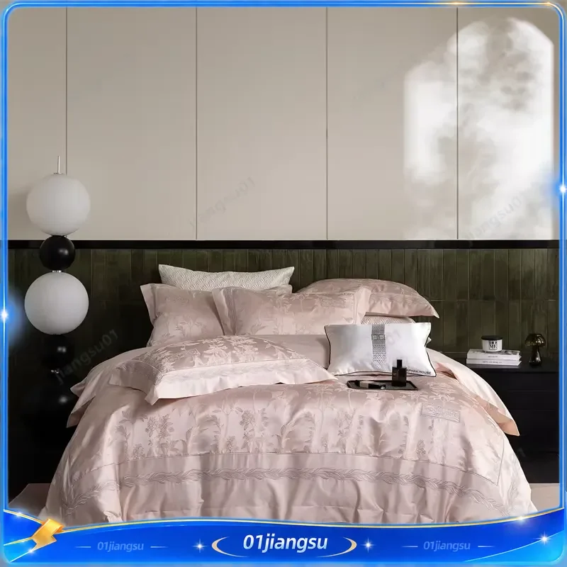 1000TC Egyptian Cotton Bedding Set 3D Embossed Jacquard Embroidery Luxury Duvet Cover Flat Fitted Sheet Pillowcases 4Pcs Home