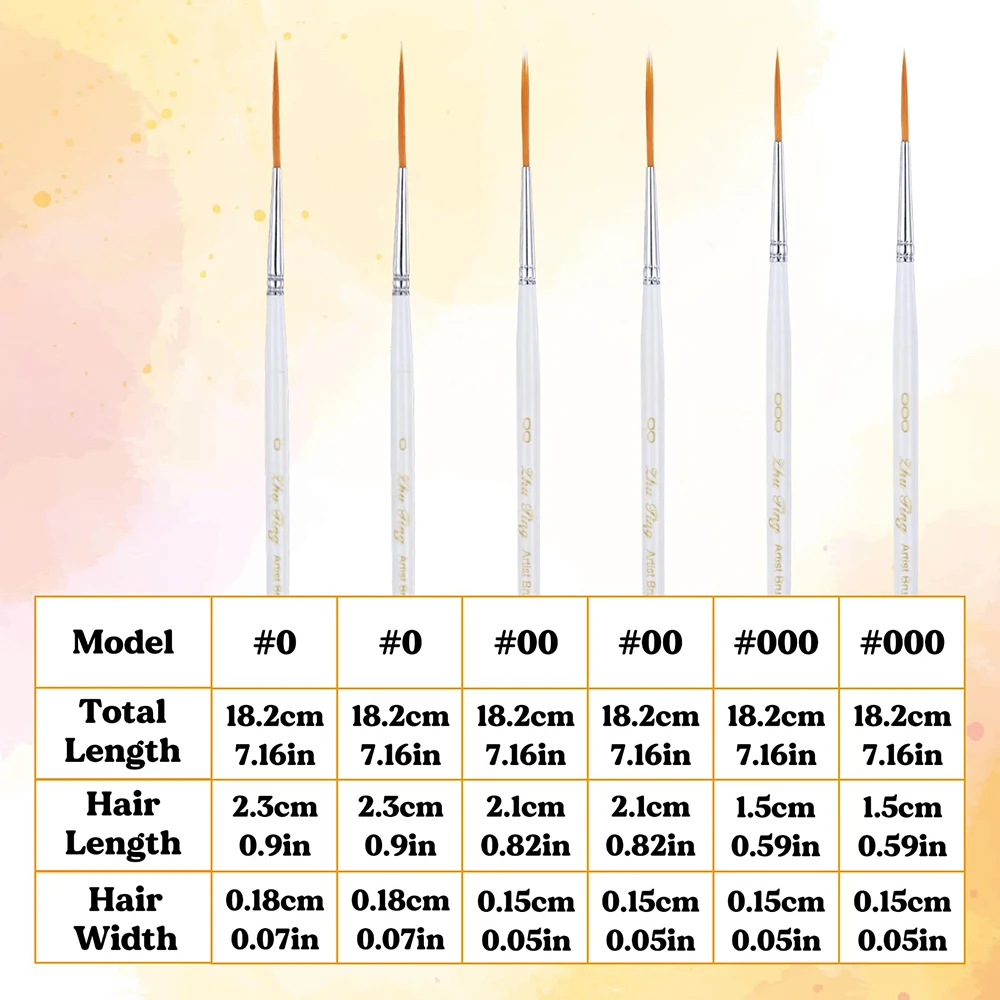 6pcs/set Script Paint Brushes Painting Fine Point Liner Brush Fine Tip Miniature Micro Detail Paint Brush Set for Art Supplies