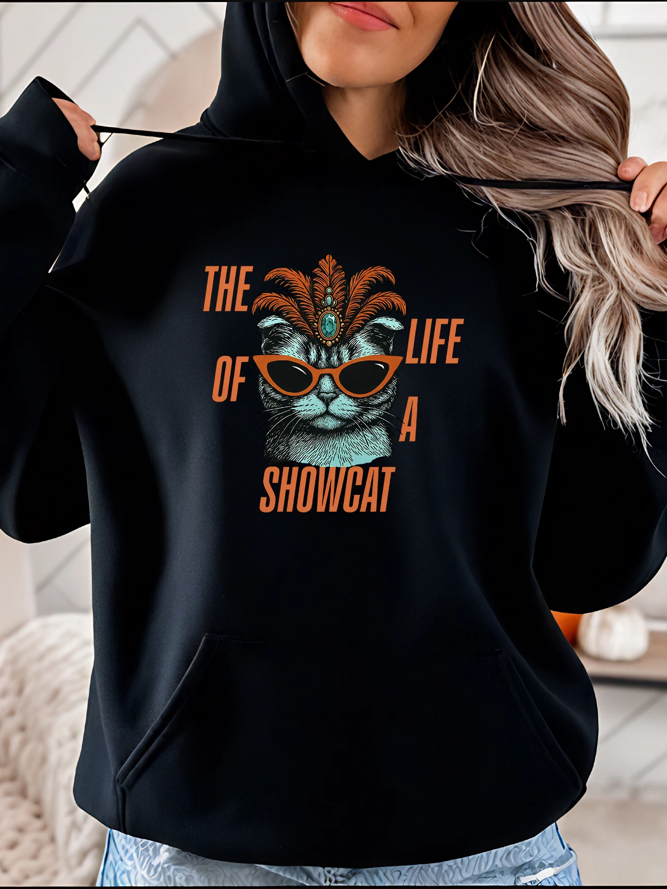 The Life of a Showcat Cat Print Hoodie Damen Mode Casual Sweatshirt Streetwear 280