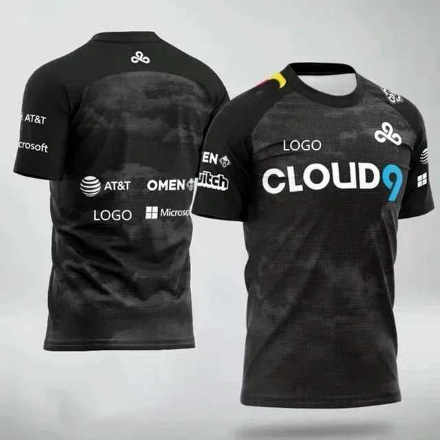 Cloud9 Team Short-sleeved T-shirt Team Uniform CSGO Game Men's 3D Printed Round Neck T-shirt C9 Competition Wear Counter Strike