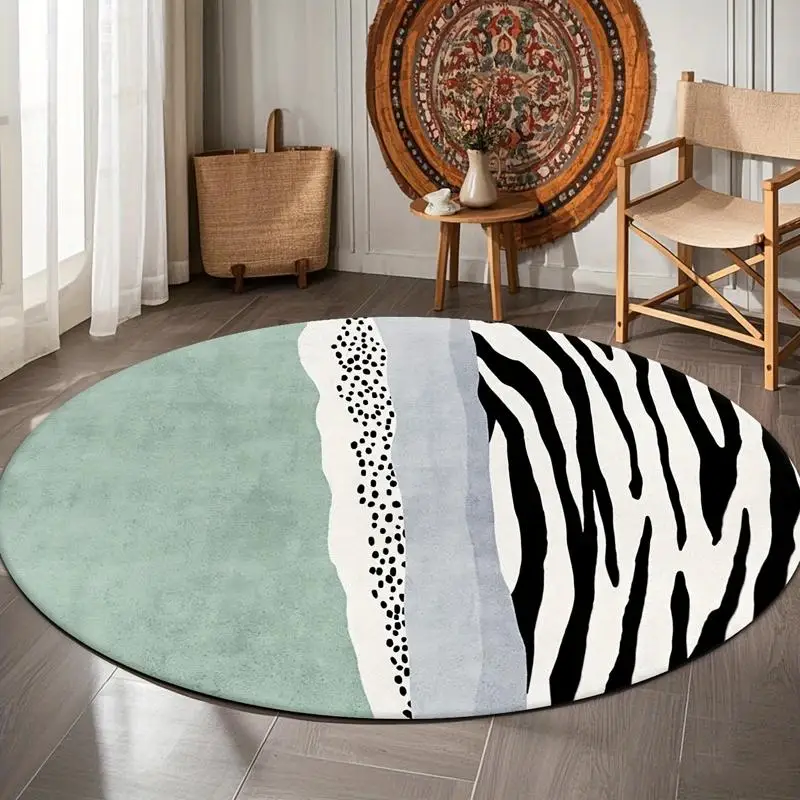1 Piece Modern Round Abstract Zebra Dotted Pattern Rug, Soft Plush Fabric, Comfortable, Autumn Winter Suitable, Easy To Maintain, Home Decor, Living Room, Bedroom, Entryway Floor Decoration