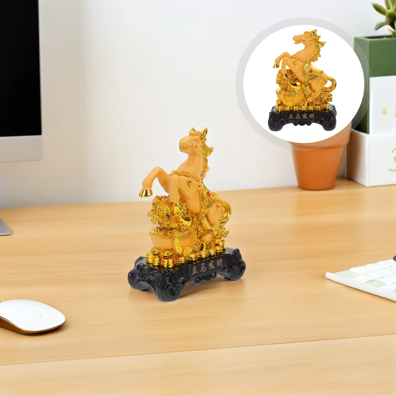 

Gold Centerpiece Resin Standing Horse Statue For Home Office Decor Chinese New Year Horse For Luck Wealth - Artistic