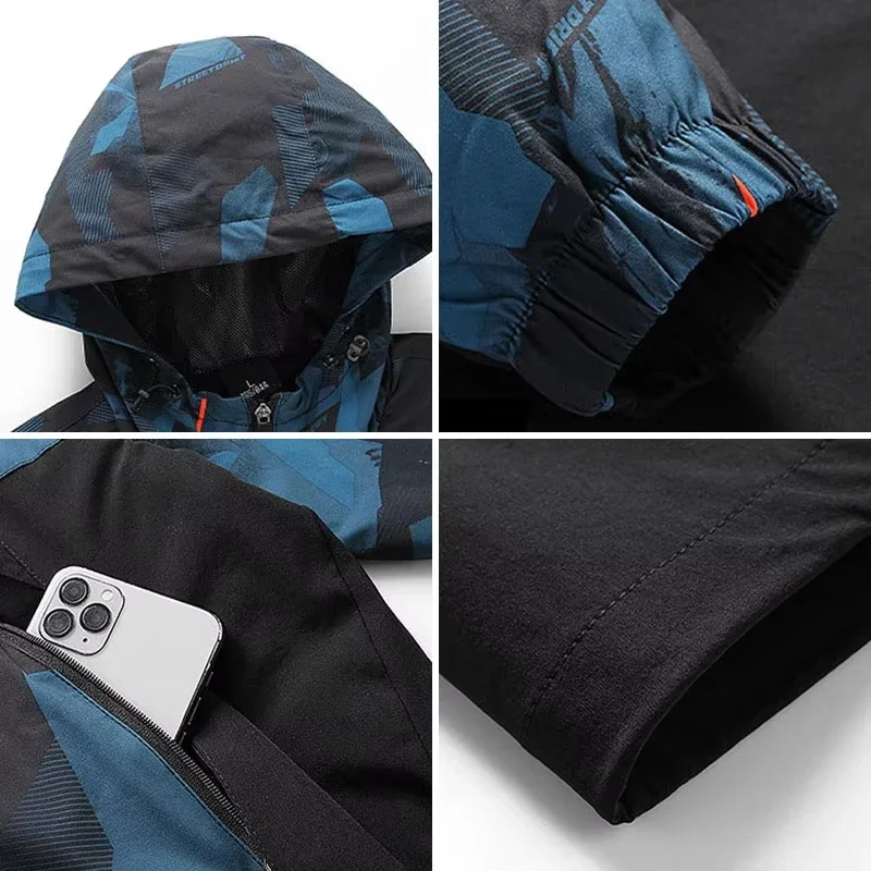 تشغيل سترة الرجال الركض رياضة مقنعين الخريف يندبروف التمويه معطف الذكور تنفس ملابس خارجية معاطف الربيع الرياضية #5