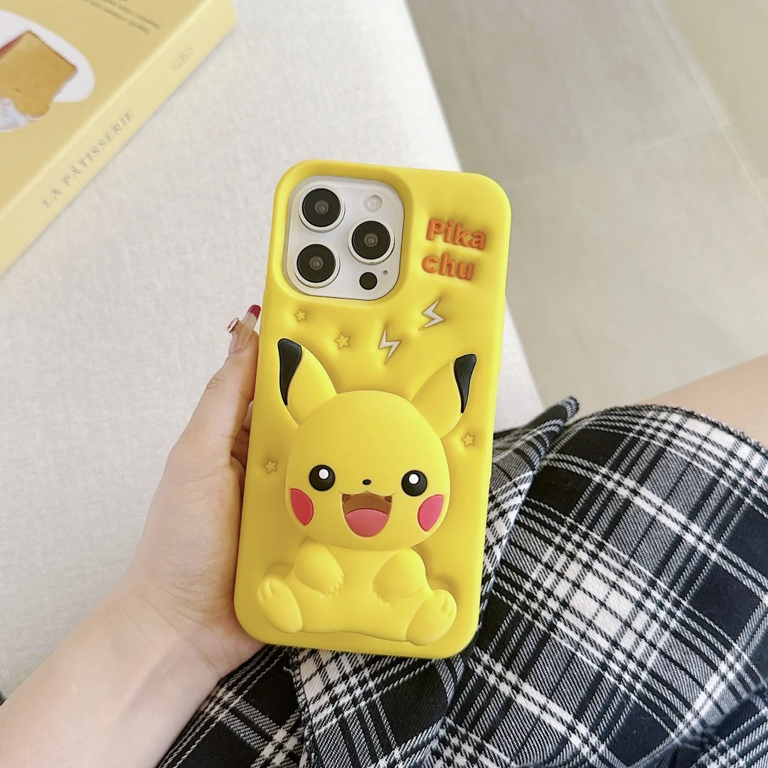 

Yellow Silicone 3D Cute P-Pokemon P-Pikachu Soft Phone Case for iPhone 11 12 13 Mini 14 15 16 Pro Max Holder back Cover﻿