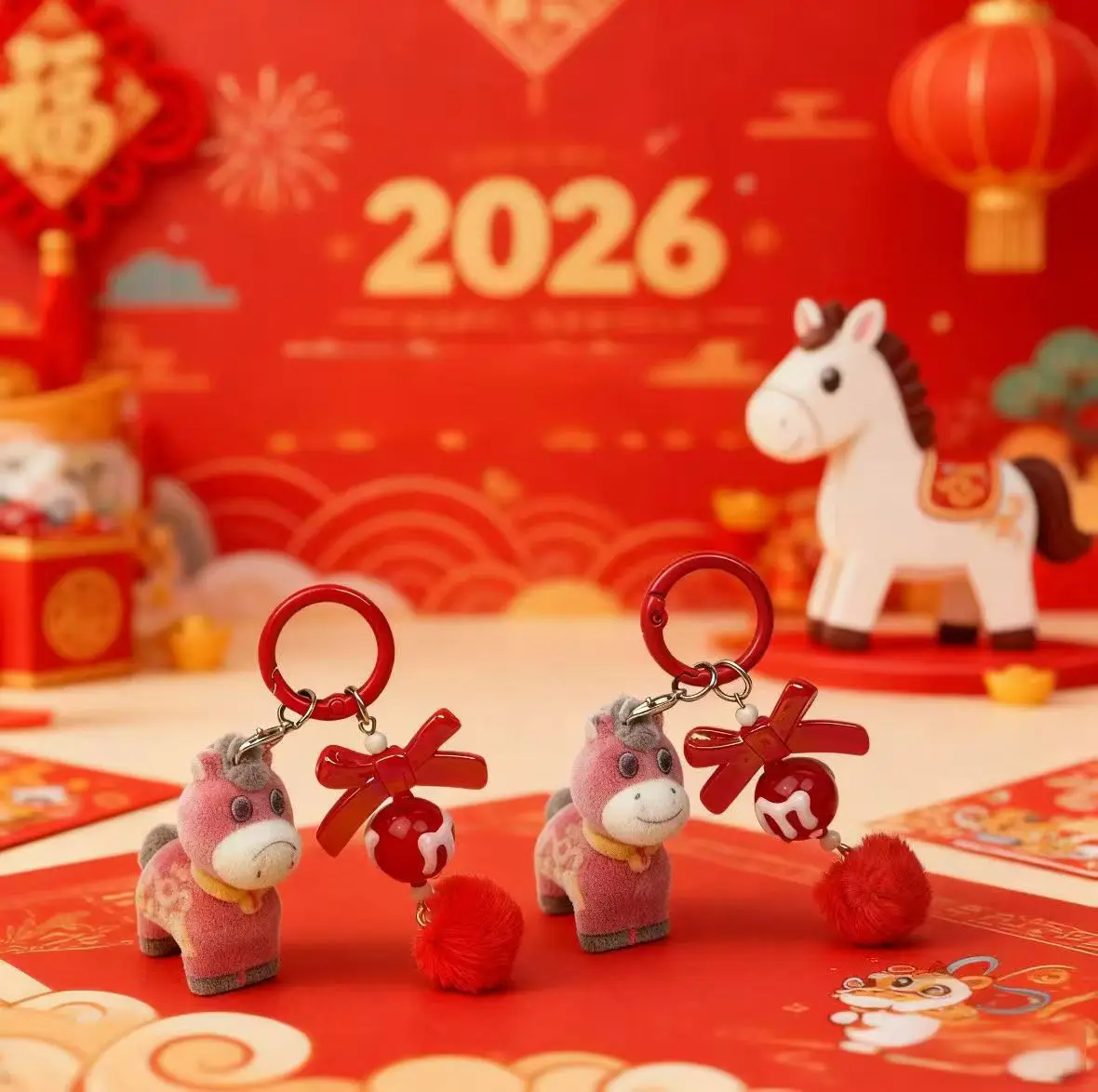 New Year cute crying horse keychain accessory doll pony figurine