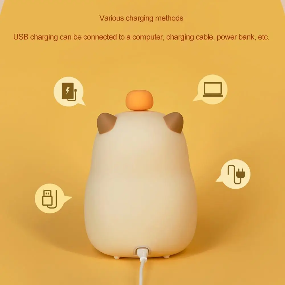 3 فولت كابيبالا سيليكون ساعة تنبيه ضوء دافئ ضوء الليل الصغيرة USB قابلة للشحن عنبر LED لانهائي يعتم بات ضوء