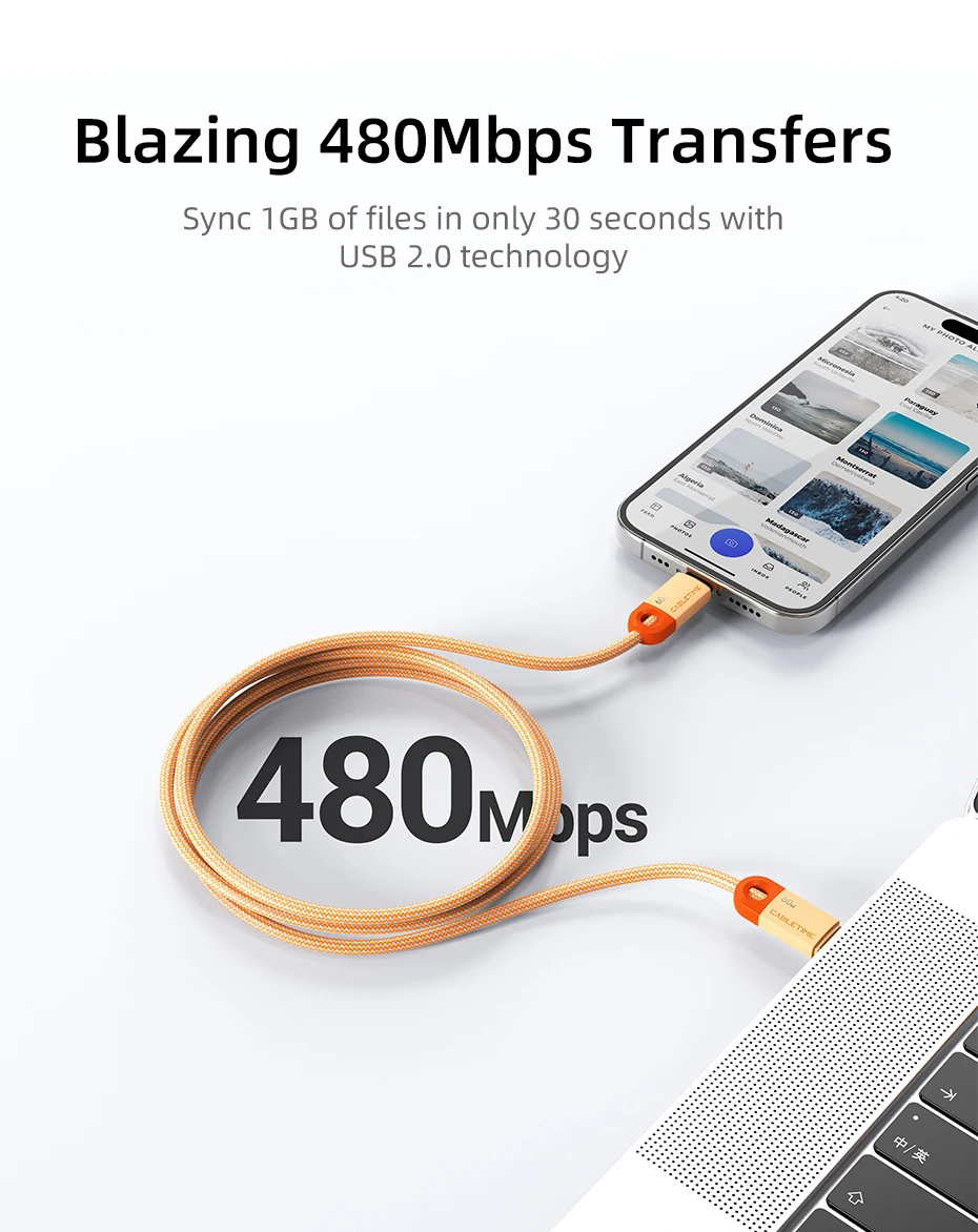 CABLETIME PD60W Kabel USB-C auf USB-C Hochgeschwindigkeits-Datensynchronisierungs- und Ladekabel Langlebiges Schnellladekabel für iPhone iPad Samsung – Detail 4