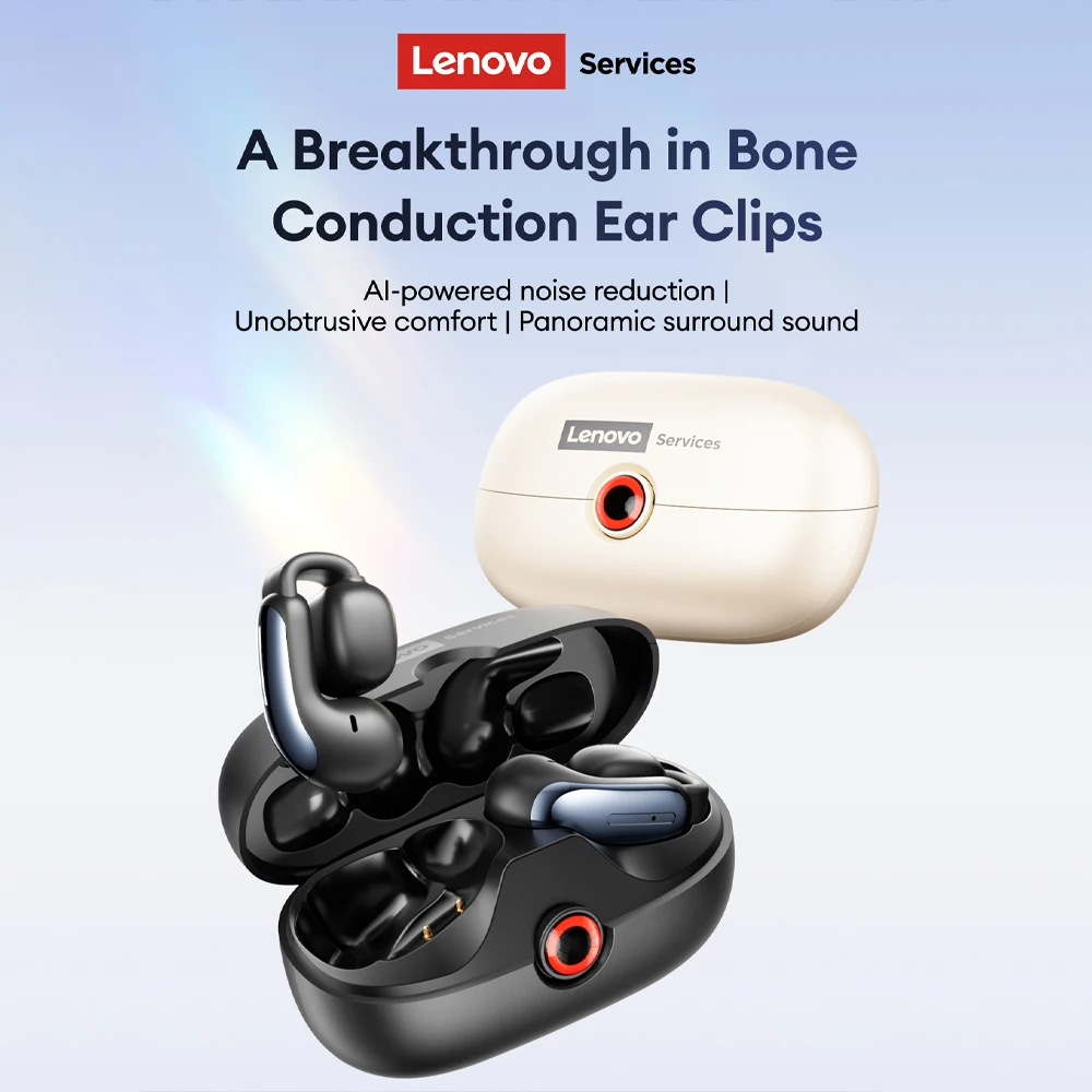 Lenovo LES-108 Conduzione ossea TWS Clip per l'orecchio Auricolari Wireless Bluetooth V6.0 Auricolari Cuffie sportive Al Call Riduzione del rumore