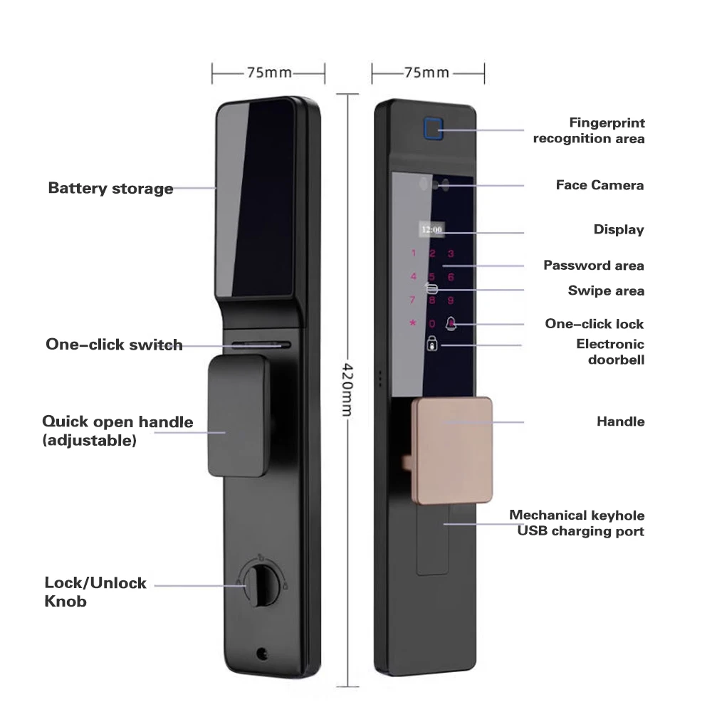 3D Face Recognition Tuya Wifi Lock Smart Door Lock Intelligent Electronic Lock Digital Door Lock