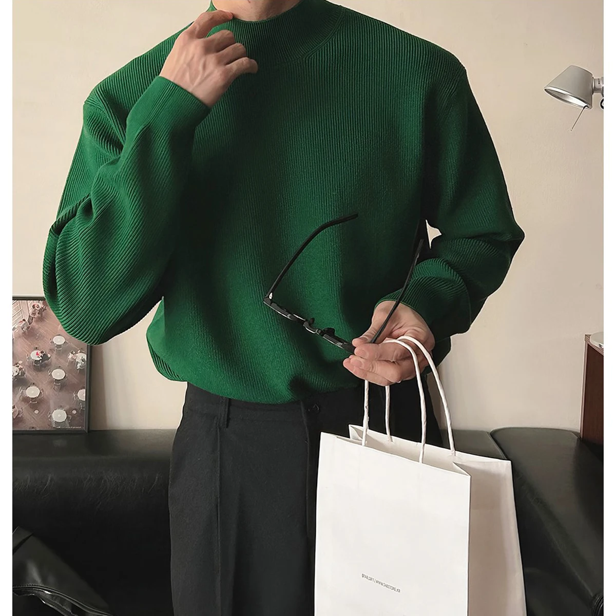 

Fall Winter Men's Comfortable Knitted Long Sve Sweater Loose Fit High Ne een Luxury Casual Faion Basic Layering irt