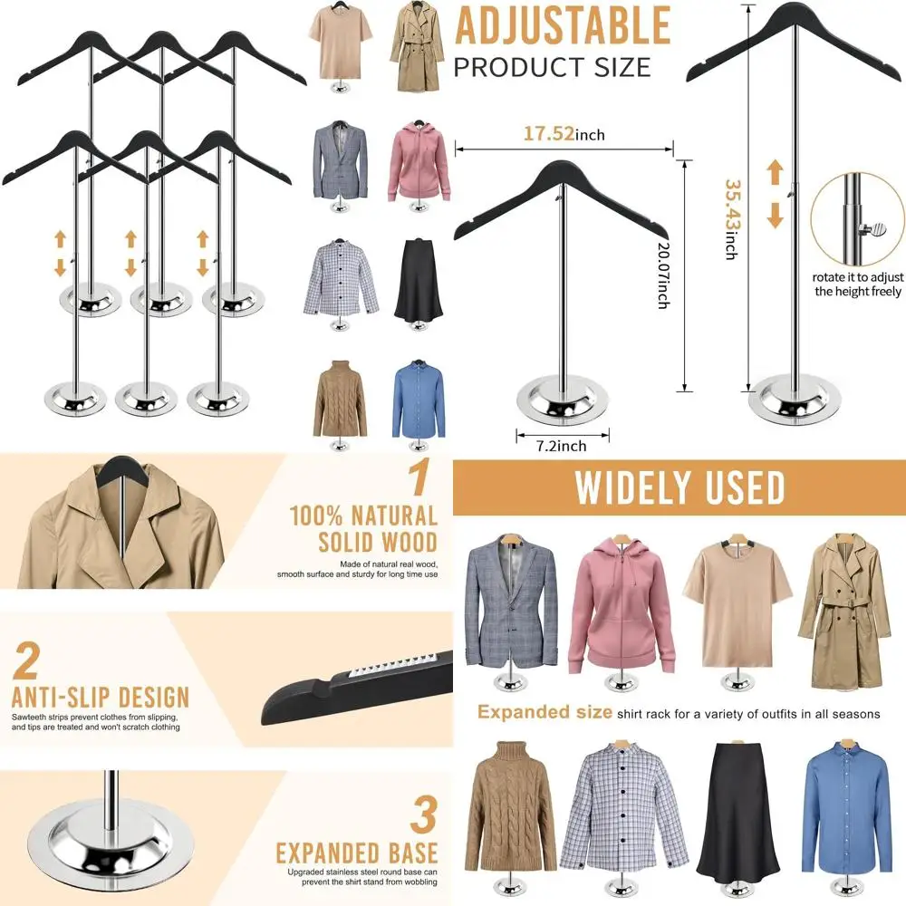 

Adjustable 20-35 Inch T-Shirt Display Stand, 6-Pack Wooden Black for Clothing Retail