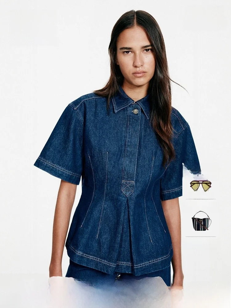 

H&M Women's Slim Fit Denim irt Autumn New Sle 36800 Cotton ort Sve Button Design Regular Thin