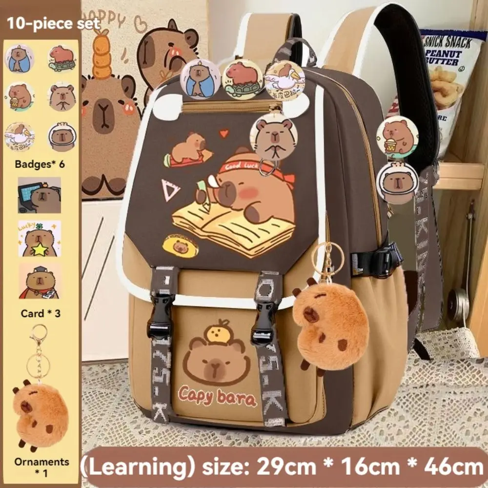 Multi-Compartment Capybara Backpack Oxford Cloth Large Capacity Cartoon Animal School Bag Waterproof Multi Functional