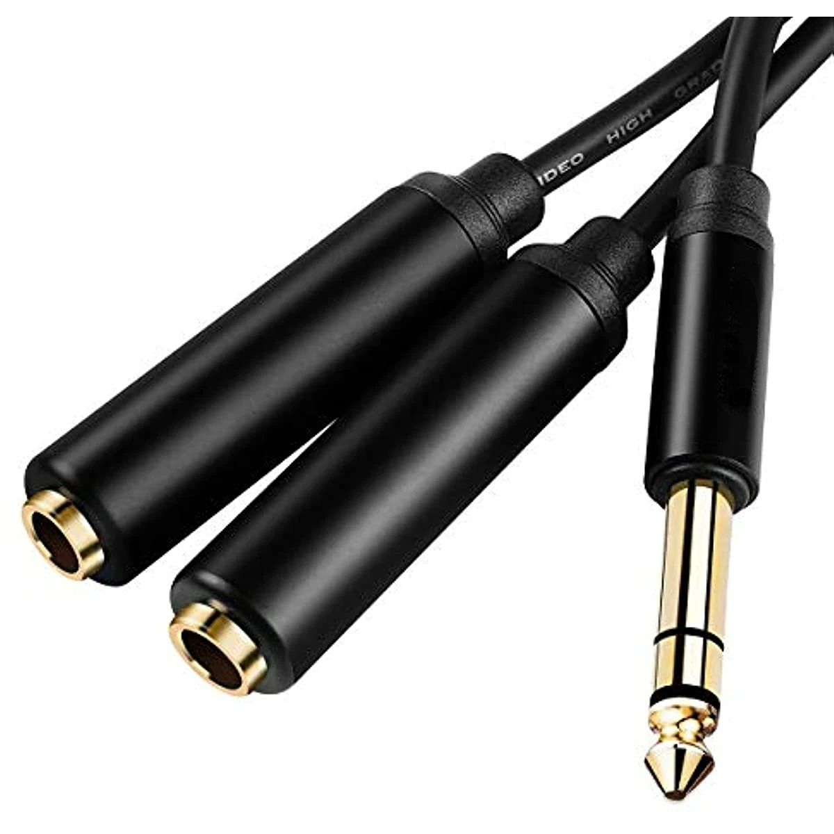 Nku Gold Plated 6.35mm 1/4 Inch Splitter Y Cable 1/8 Inch 3.5mm To Dual 1/4 Inch 6.5mm Jack Audio Aux Cable for PC Mixer Speaker