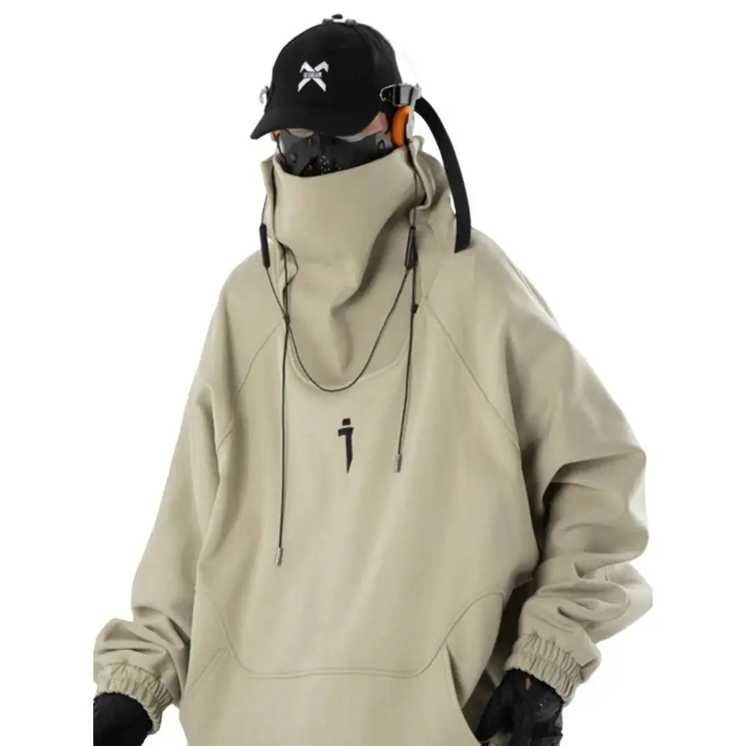 Man Coat Sweatshirt Autumn Winter Streetwear Hip HopTurtleneck Techwear Fleece Lined Hoodie  Unisex Loose Casual Oversize Jacket