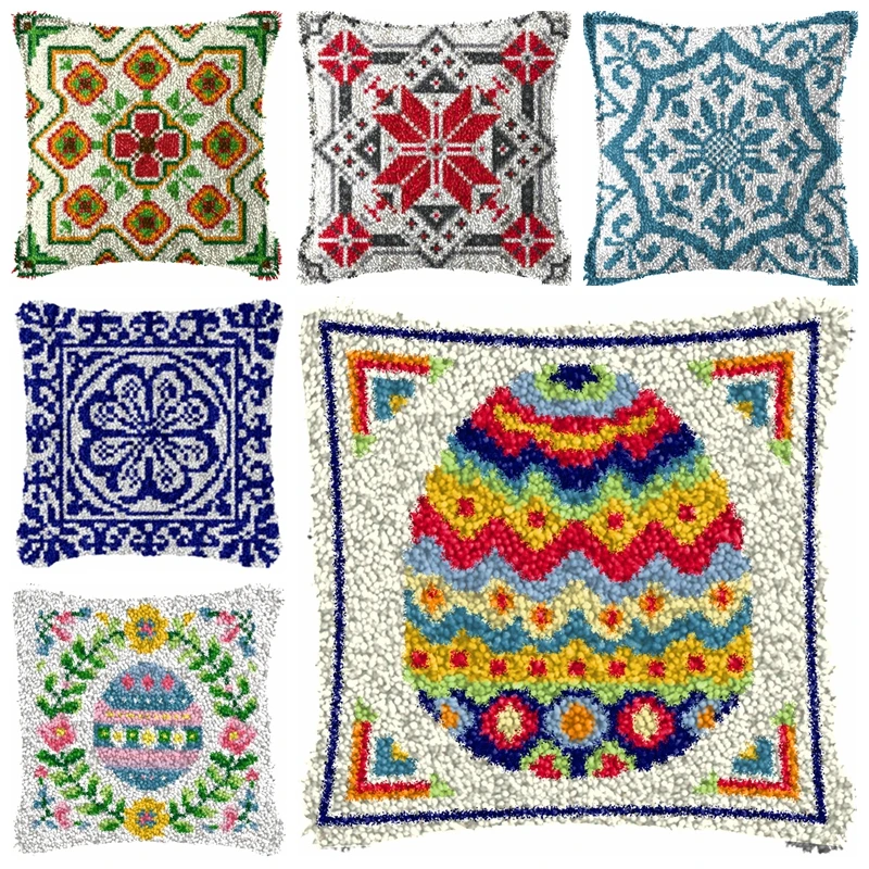 Retro Plaid Datura Flower Carpet Coarse Wool Hand Knitted Cross Stitch Latch Hook Kit Carpet Material Grid Embroidery Kruissteek