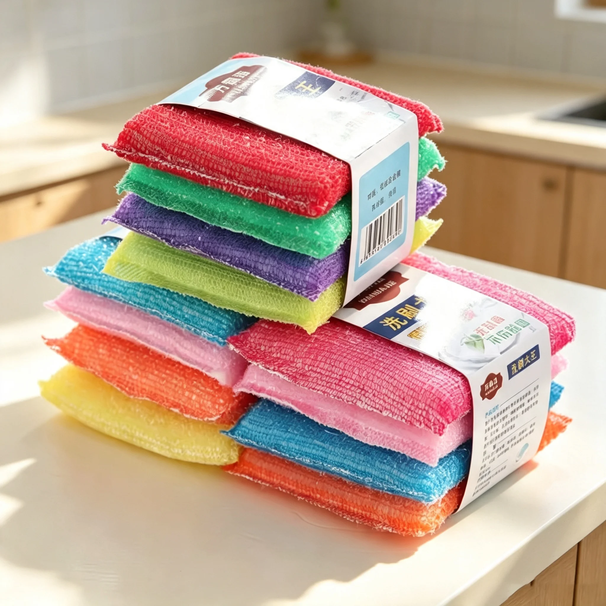 4/24PCS Double Sided Steel Wire Sponge Wipe Non-Stick Oil Brush Kitchen Dishcloth Scouring Pad Rag Cleaning Tool for Home