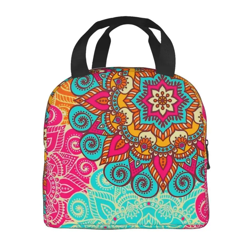 Mandala Flower Deanfun Colorful Insulated Lunch Bag for Women Waterproof Thermal Cooler Lunch Box Office Work School