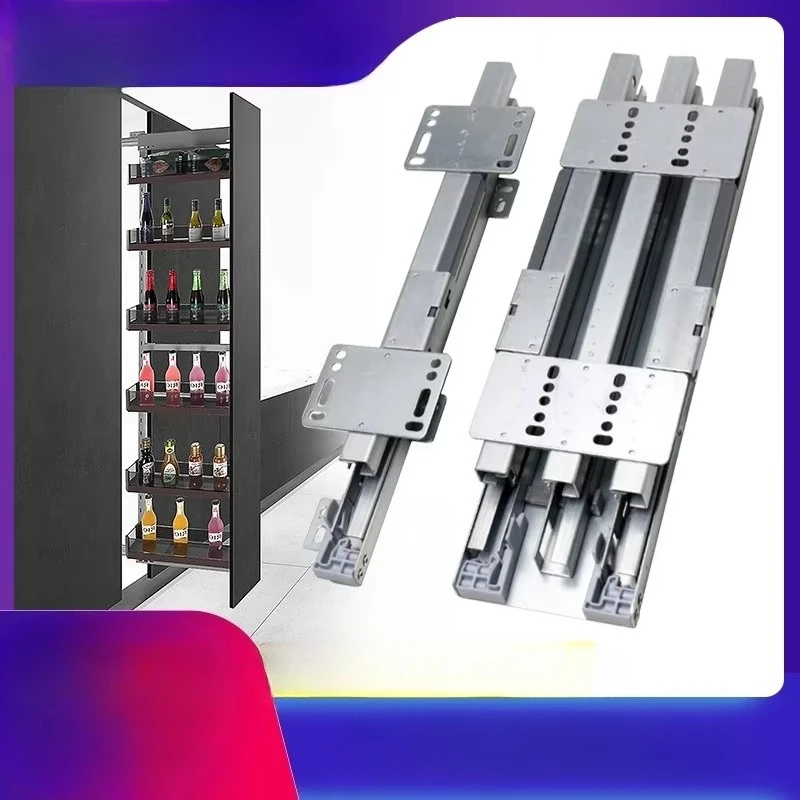 1Set Top Bottom Mount 60Kg Soft Self Closing Pull Out Slide For DIY Pantry Tall Cabinet Storage