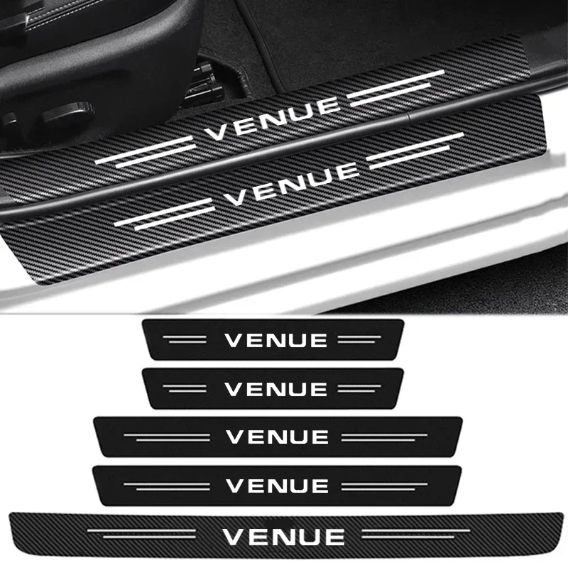 Car Decals Threshold Strip, For Hyundai VENUE Logo Welcome Pedal Decoration Sticker, Carbon Fiber Leather Trunk Bumper Strip